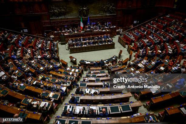 General view shows the Italian Chamber of deputies during a question time, on March 15, 2023 in Rome, Italy.