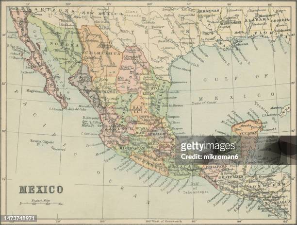 old chromolithograph map of the mexico - oregon v arizona stock pictures, royalty-free photos & images