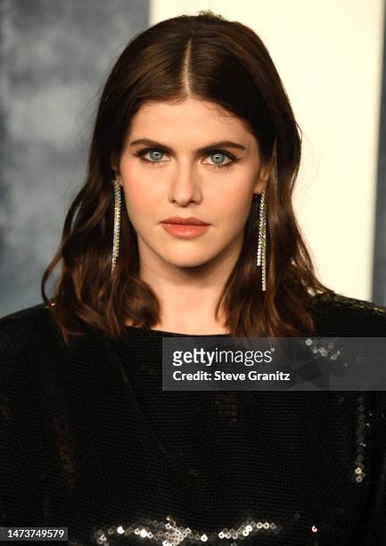 Alexandra Daddario arrives at the Vanity Fair Oscar Party Hosted By Radhika Jones at Wallis Annenberg Center for the Performing Arts on March 12,...