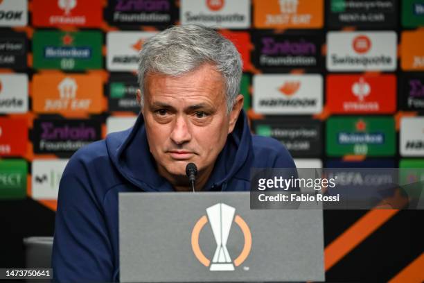 Roma coach Josè Mourinho during the press conference at Reale Arena on March 15, 2023 in San Sebastian, Spain.