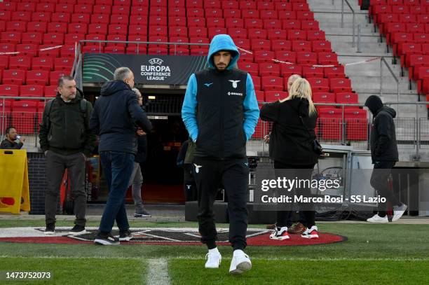 Mattia Zaccagni of SS Lazio looks during a walk around at AFAS Stadion on March 15, 2023 in Alkmaar, Netherlands.