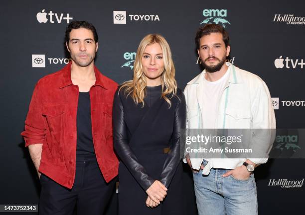 Tahar Rahim, Sienna Miller, and Kit Harington attend the Apple TV+ and The Hollywood Reporter at Environmental Media Association IMPACT Summit at...