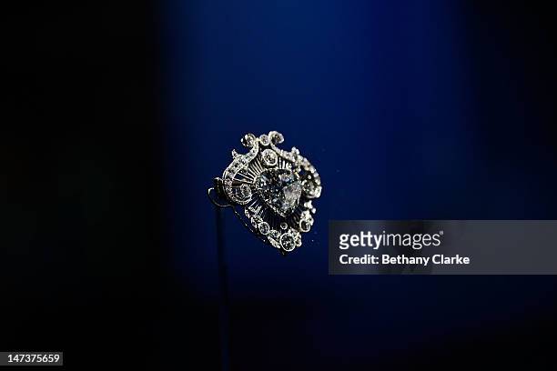 The Cullinan V brooch on display in the Diamonds: A Jubilee Celebration exhibition which forms part of the summer opening of Buckingham Palace on...