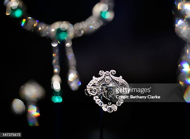 The Cullinan V brooch on display in the Diamonds: A Jubilee Celebration exhibition which forms part of the summer opening of Buckingham Palace on...