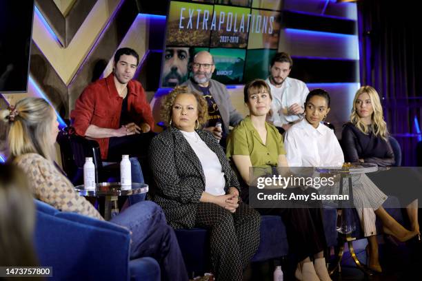 Seija Rankin, Tahar Rahim, Lisa Jackson, Scott Burns, Dorothy Fortenberry, Kit Harington, Yara Shahidi, and Sienna Miller speak onstage during the...