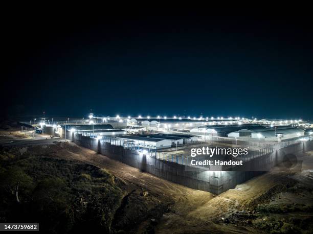 Aerial view of mega- prison Terrorist Confinement Centre on March 15, 2023 in Tecoluca, El Salvador. Since president Bukele announced a state of...