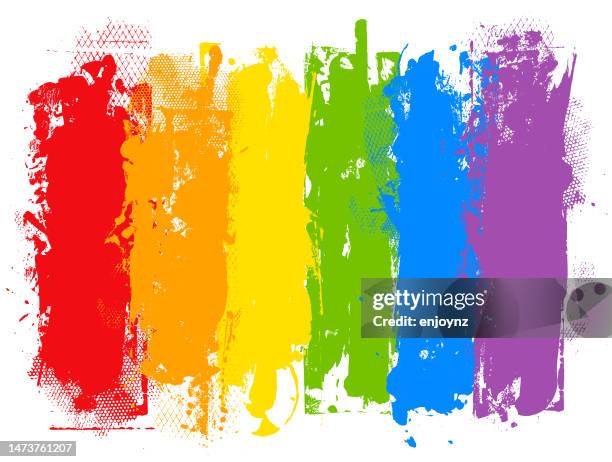 stockillustraties, clipart, cartoons en iconen met rainbow colored grunge paint strokes background - gay-pride-symbool
