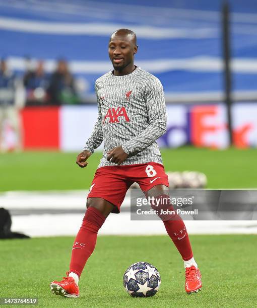 Naby Keita of Liverpool before the UEFA Champions League round of 16 leg two match between Real Madrid and Liverpool FC at Estadio Santiago Bernabeu...