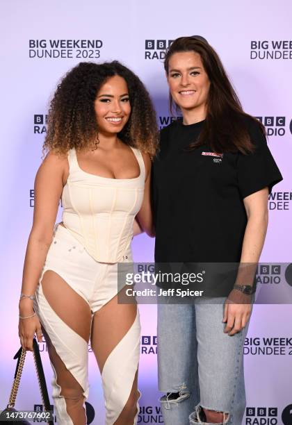 Amber Gill and Jen Beattie attend Radio 1's Big Weekend Launch Party at The Londoner Hotel on March 15, 2023 in London, England.