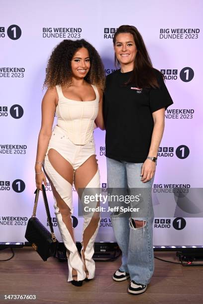 Amber Gill and Jen Beattie attend Radio 1's Big Weekend Launch Party at The Londoner Hotel on March 15, 2023 in London, England.