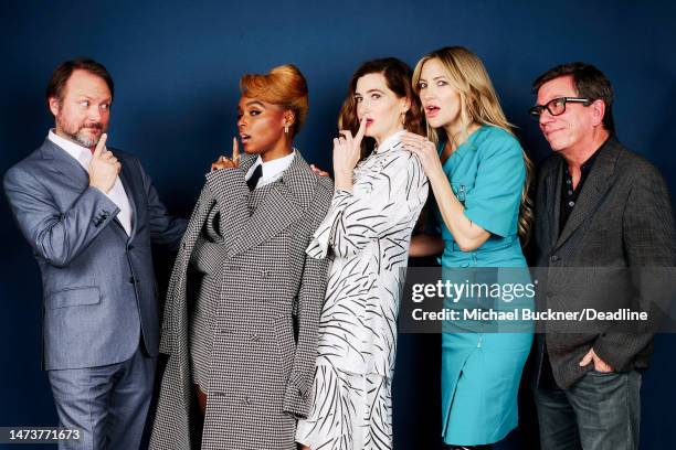Director Rian Johnson, actors Janelle Monae, Kathryn Hahn, Kate Hudson and film editor Bob Ducsay are photographed for Deadline Magazine on November...