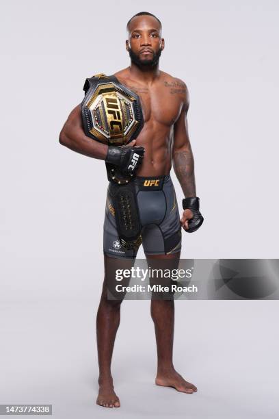 Leon Edwards poses for a portrait during a UFC photo session on March 15, 2023 in London, England.