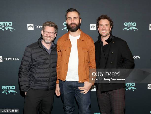 Asher Levin, Ryan Beagan, and Jack Donnelly attend the Environmental Media Association IMPACT Summit at Pendry West Hollywood on March 15, 2023 in...