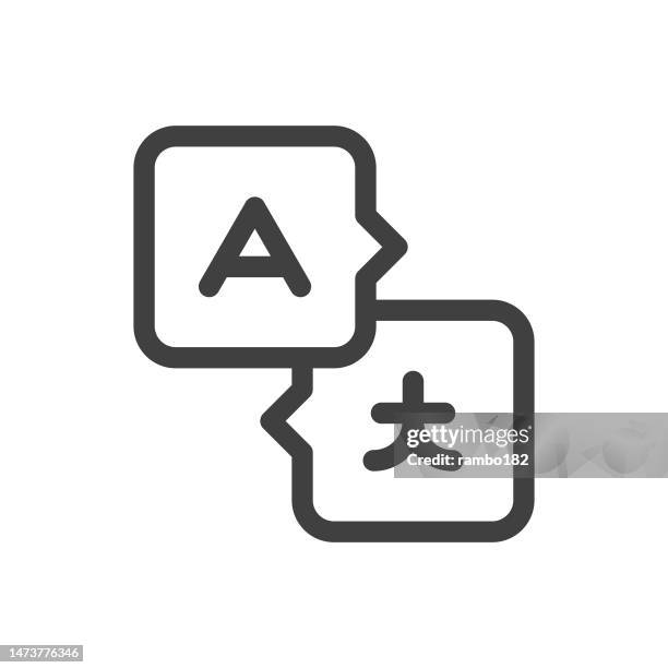 übersetzungslinienvektorsymbol auf weißem hintergrund. bearbeitbarer strich. pixel perfekt. für mobile und web. umrissvektorgrafiken. - übersetzung stock-grafiken, -clipart, -cartoons und -symbole