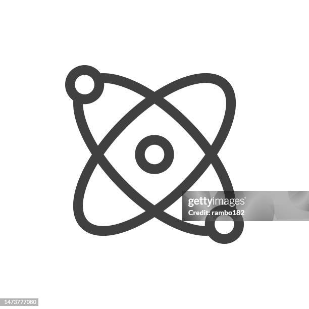 atom, physics line vector icon on white background. editable stroke. pixel perfect. for mobile and web. outline vector graphics. - atom fusion stock illustrations