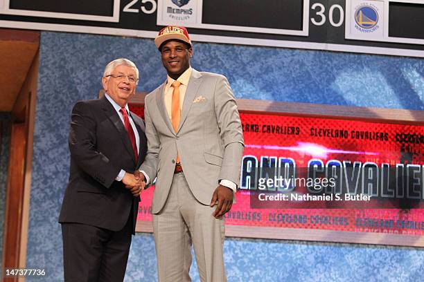 Dion Waiters shakes hands with NBA Commissioner David Stern after being selected number four overall by the Cleveland Cavaliers during the 2012 NBA...