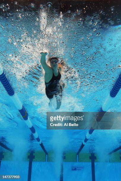 Allison Schmitt competes in the championship final of the Women's 200 m Freestyle during Day Four of the 2012 U.S. Olympic Swimming Team Trials at...