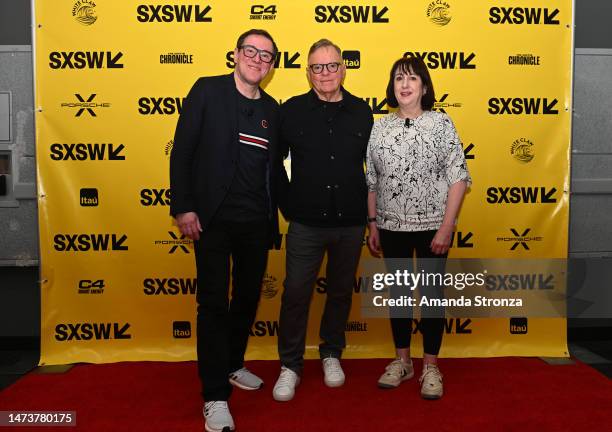 Stephen Morris, Bernard Summer, and Gillian Gilbert attend "New Order" during the 2023 SXSW Conference and Festivals at Austin Convention Center on...