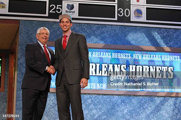 Austin Rivers shakes hands with NBA Commissioner David Stern after being selected number ten overall by the New Orleans Hornets during the 2012 NBA...