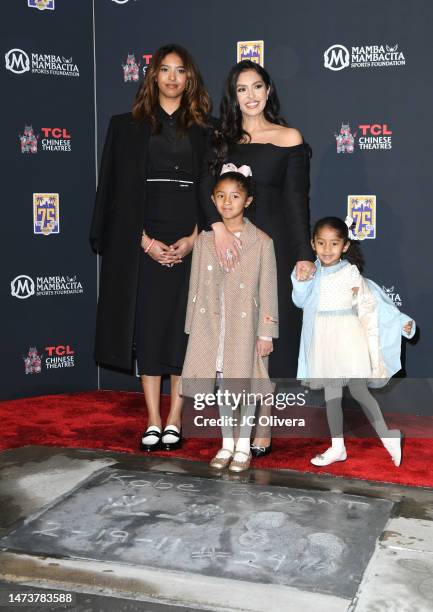 Natalia Bryant, Vanessa Bryant, Bianka Bryant and Capri Bryant attend a ceremony unveiling and permanently placing Kobe Bryant's hand and footprints...