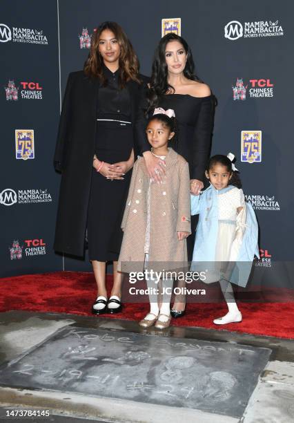 Natalia Bryant, Vanessa Bryant, Bianka Bryant and Capri Bryant attend a ceremony unveiling and permanently placing Kobe Bryant's hand and footprints...