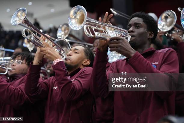 Members of the Texas Southern Tigers band performs prior to the First Four game of the NCAA Men's Basketball Tournament against the Fairleigh...