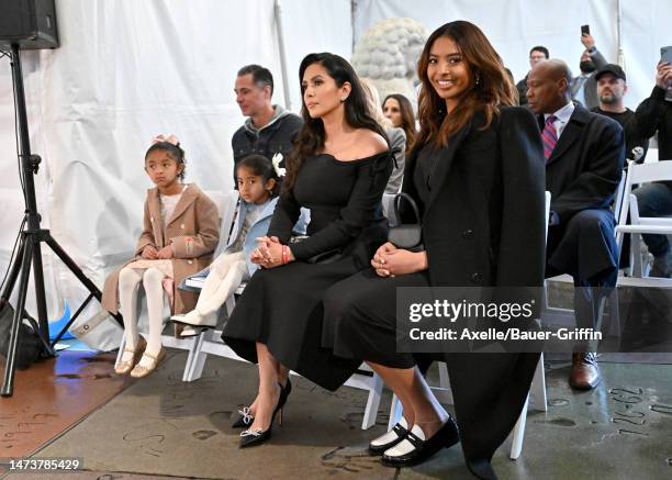 Bianka Bryant, Capri Bryant, Vanessa Bryant and Natalia Bryant attend the unveiling of Kobe Bryant's Hand & Footprints now permanently placed in the...