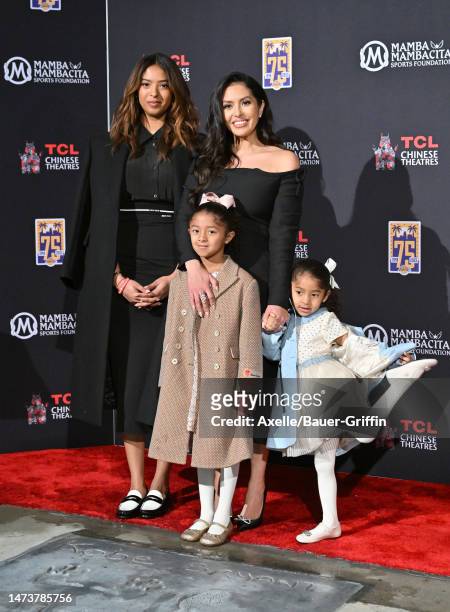 Natalia Bryant, Vanessa Bryant, Bianka Bryant, and Capri Bryant attend the unveiling of Kobe Bryant's Hand & Footprints now permanently placed in the...