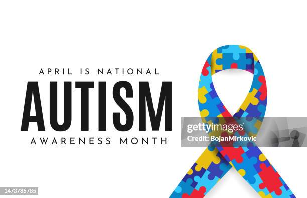 illustrazioni stock, clip art, cartoni animati e icone di tendenza di scheda del mese della consapevolezza dell'autismo, aprile. vettore - mese