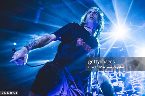 Randy Blythe of the American heavy metal band Lamb of God performs on stage at La Riviera on March 15, 2023 in Madrid, Spain.