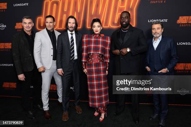 Chad Stahelski, Marko Zaror, Keanu Reeves, Rina Sawayama, Shamier Anderson and Ian McShane attend Lionsgate's "John Wick: Chapter 4" screening at AMC...