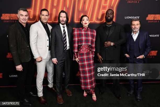 Chad Stahelski, Marko Zaror, Keanu Reeves, Rina Sawayama, Shamier Anderson and Ian McShane attend Lionsgate's "John Wick: Chapter 4" screening at AMC...