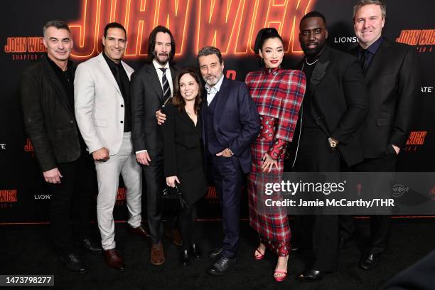 Chad Stahelski, Marko Zaror, Keanu Reeves, Erica Lee, Rina Sawayama, Shamier Anderson, Ian McShane and Basil Iwanyk attend Lionsgate's "John Wick:...