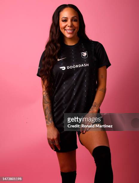 Sydney Leroux of Angel City FC poses for a portrait on media day on March 13, 2023 in Sun Valley, California.