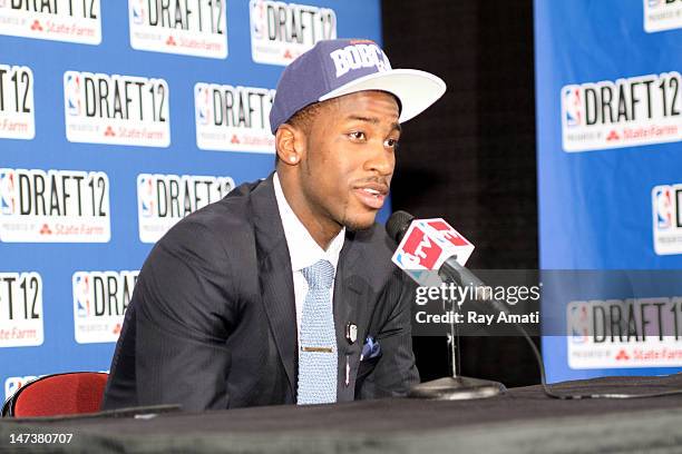 Michael Kidd-Gilchrist talks to the media after being selected number two overall by the Charlotte Bobcats during the 2012 NBA Draft at the...