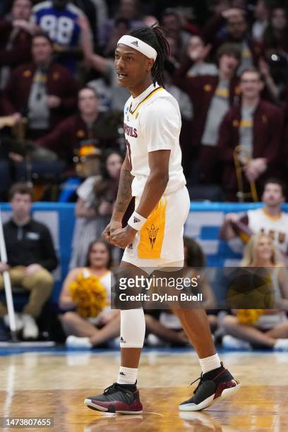 Horne of the Arizona State Sun Devils celebrates his made basket against the Nevada Wolf Pack during the first half in the First Four game of the...