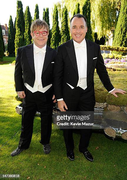 Sir Elton John and David Furnish arrive at The 14th Annual White Tie and Tiara Ball to Benefit Elton John AIDS Foundation in Association with Chopard...