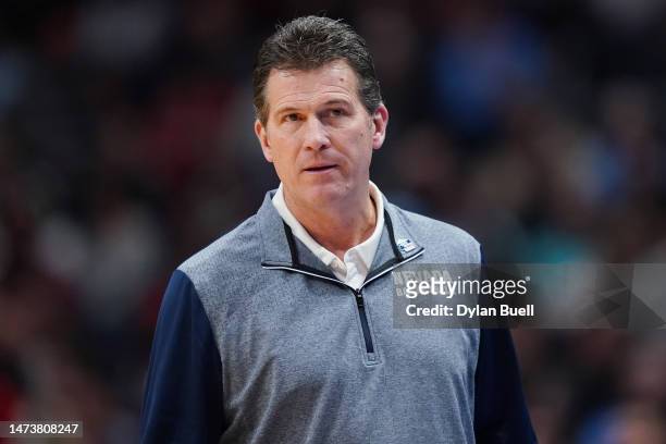Head coach Steve Alford of the Nevada Wolf Pack looks on against the Arizona State Sun Devils during the first half in the First Four game of the...