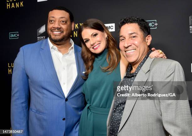 Cedric Yarbrough, Suzanne Cryer and Oscar Nunez attend the Los Angeles premiere of AMC Network's "Lucky Hank" at The London West Hollywood at Beverly...