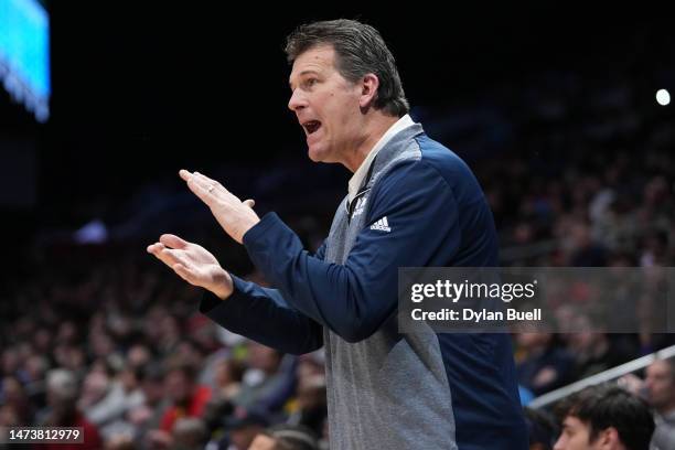 Head coach Steve Alford of the Nevada Wolf Pack reacts against the Arizona State Sun Devils during the first half in the First Four game of the NCAA...