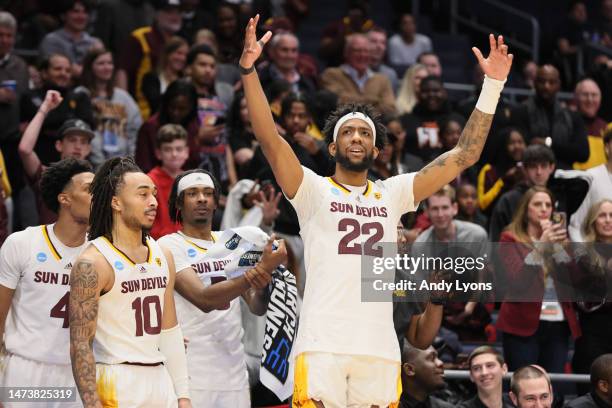 Warren Washington of the Arizona State Sun Devils reacts from the bench late in the second half against the Nevada Wolf Pack in the First Four game...