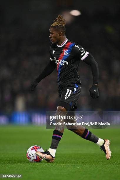 Wilfried Zaha of Crystal Palace control ball during the Premier League match between Brighton & Hove Albion and Crystal Palace at American Express...