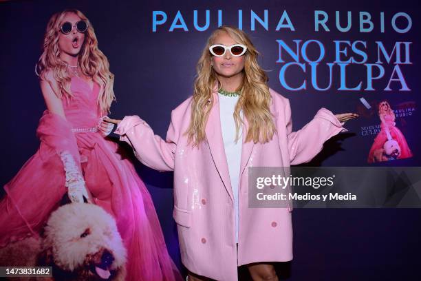 Singer Paulina Rubio poses for a photo during a press conference to present her new single 'No Es Mi Culpa' on March 15, 2023 in Mexico City, Mexico.