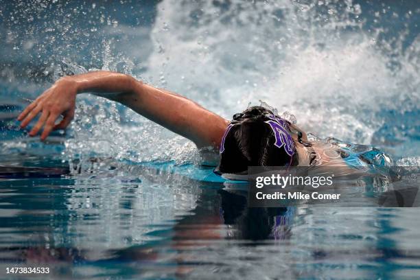 Kaley McIntyre of the NYU Violets breaks out in the 50 Freestyle final during the Division III Women’s Swimming & Diving Championships held at the...