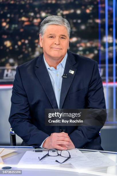 Host Sean Hannity as Conor McGregor visits "Hannity" at Fox News Channel Studios on March 15, 2023 in New York City.