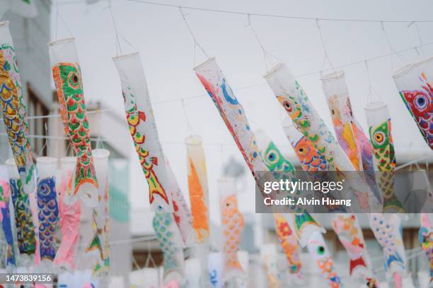 the japanese carp flag (koinobori) is the symbol of the traditional children's festival - fukushima city stock-fotos und bilder