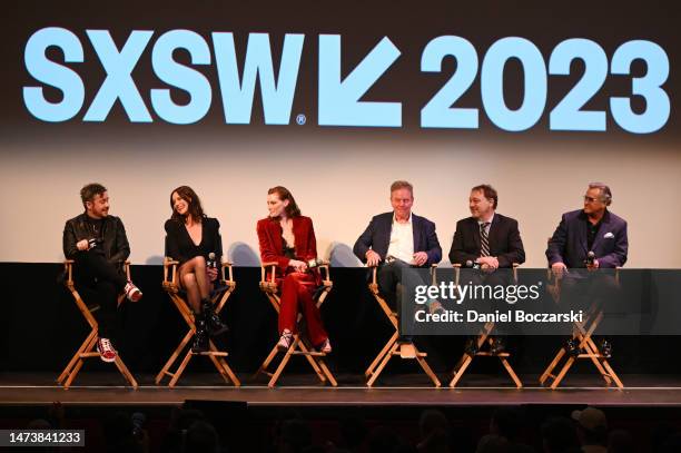 Lee Cronin, Lily Sullivan, Alyssa Sutherland, Rob Tapert, Sam Raimi and Bruce Campbell attend a Q&A following the "Evil Dead Rise" headliner...