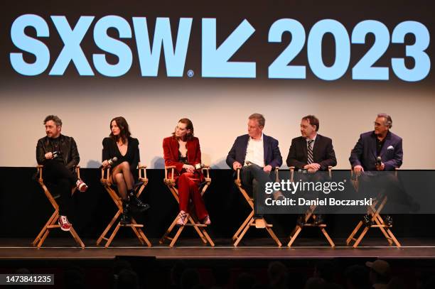 Lee Cronin, Lily Sullivan, Alyssa Sutherland, Rob Tapert, Sam Raimi and Bruce Campbell attend a Q&A following the "Evil Dead Rise" headliner...