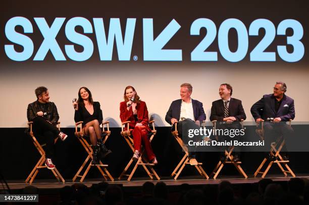 Lee Cronin, Lily Sullivan, Alyssa Sutherland, Rob Tapert, Sam Raimi and Bruce Campbell attend a Q&A following the "Evil Dead Rise" headliner...