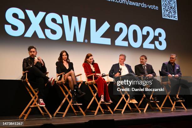 Lee Cronin, Lily Sullivan, Alyssa Sutherland, Rob Tapert, Sam Raimi and Bruce Campbell attend a Q&A following the "Evil Dead Rise" headliner...